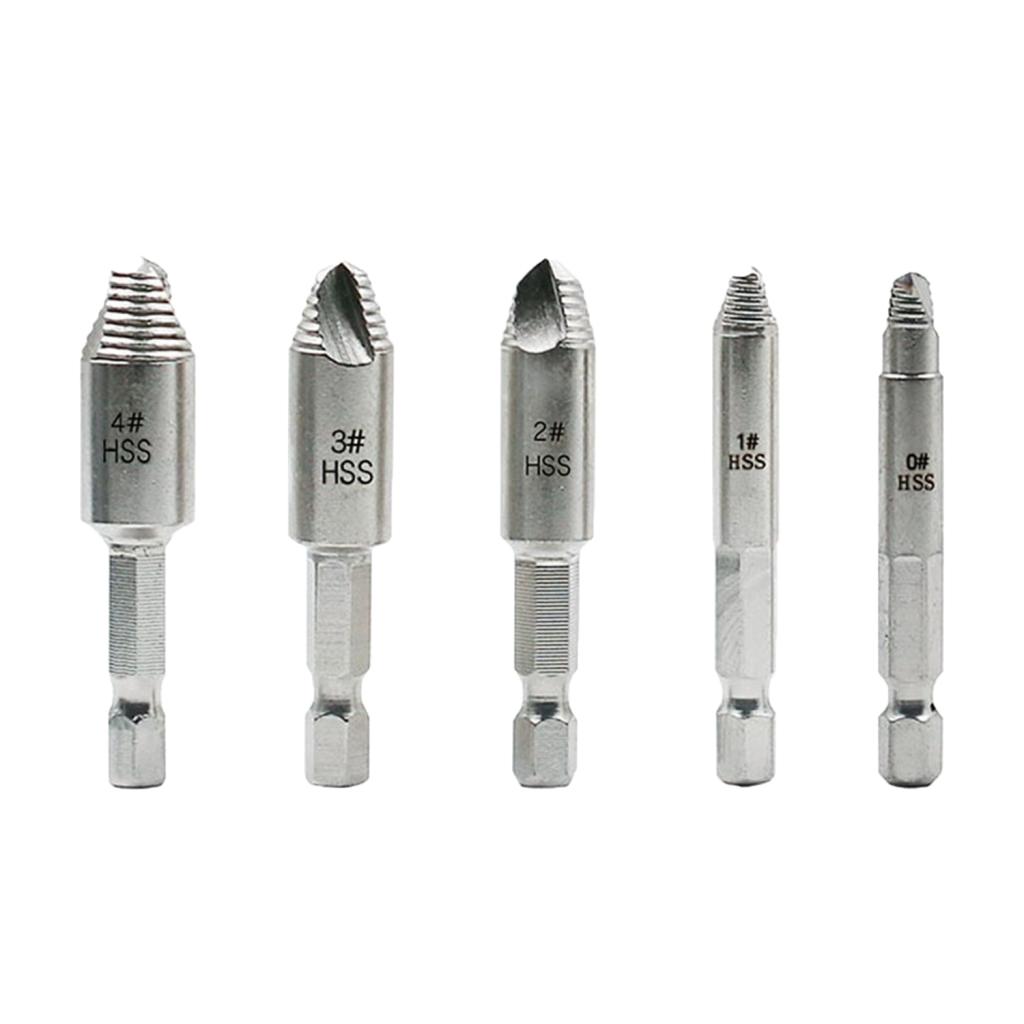 5pcs Hex Shank 1/4 Inch 6.35mm HSS Stripped Screw Extractor Set with Storage Box