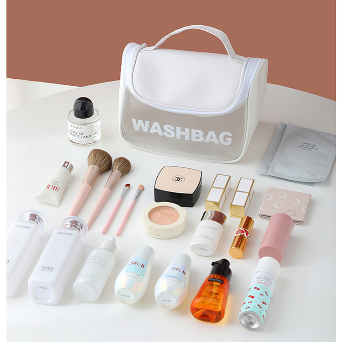 Túi đựng mỹ phẩm du lịch WashBag DẠNG HỘP có quai xách mini trong suốt, Túi đựng đồ trang điểm