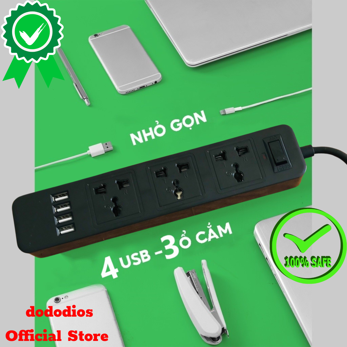 Ổ cắm điện đa năng dododios có sạc nhanh PD 20W cổng USB + typeC, 4-8 lỗ cắm tải 2500W an toàn chống giật, chịu nhiệt - Hàng chính hãng