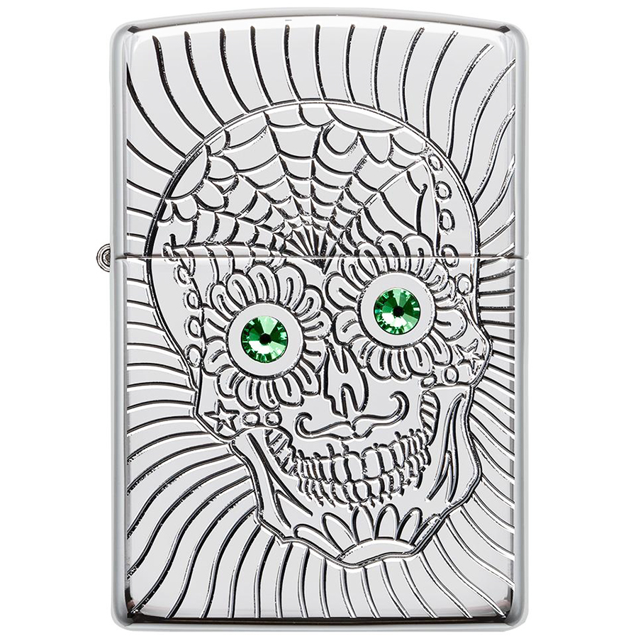 Bật Lửa Zippo 49172 – Zippo Armor Sugar Skull Design High Polish Chrome