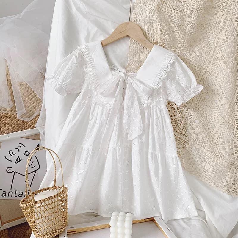 Váy công chúa trắng cotton hè cho bé gái V109 LUXKIDS - Đầm xinh mùa hè cho bé