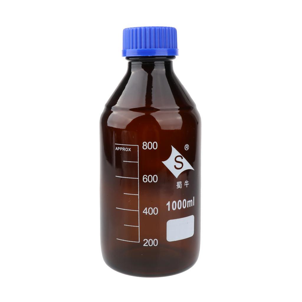 3 Pcs Graduated Round Glass Reagent Bottle With Scale Line Screw 1000mL