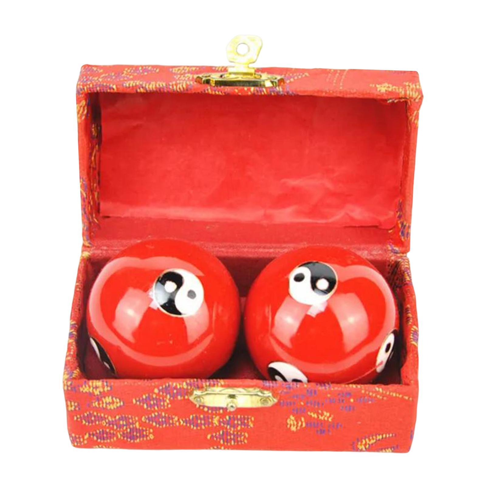 2 Pieces Hand Massage Balls Baoding Balls with Storage Box Durable Smooth Chinese Exercise Handballs for Children Middle Aged People Parents
