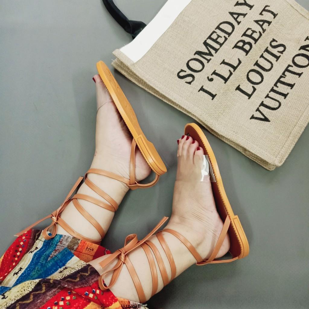 (CÓ SẴN) Giày sandal nữ cột dây chiến binh quai trong suốt đi biển mùa hè