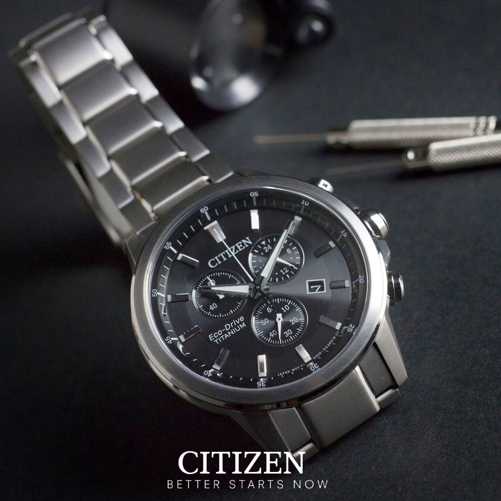 Đồng Hồ Nam Citizen Dây Titanium AT2340-81E - Mặt Đen (Sapphire)