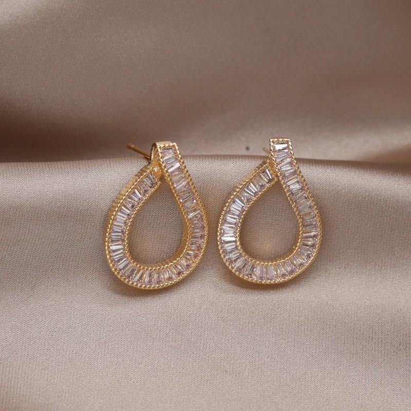 2023 Hàn Quốc Mới Thiết Kế Trang Sức Thời Trang Mạ Vàng 14K Giọt Hình Học Bông Tai Zircon Nữ Đảng Phụ Kiện