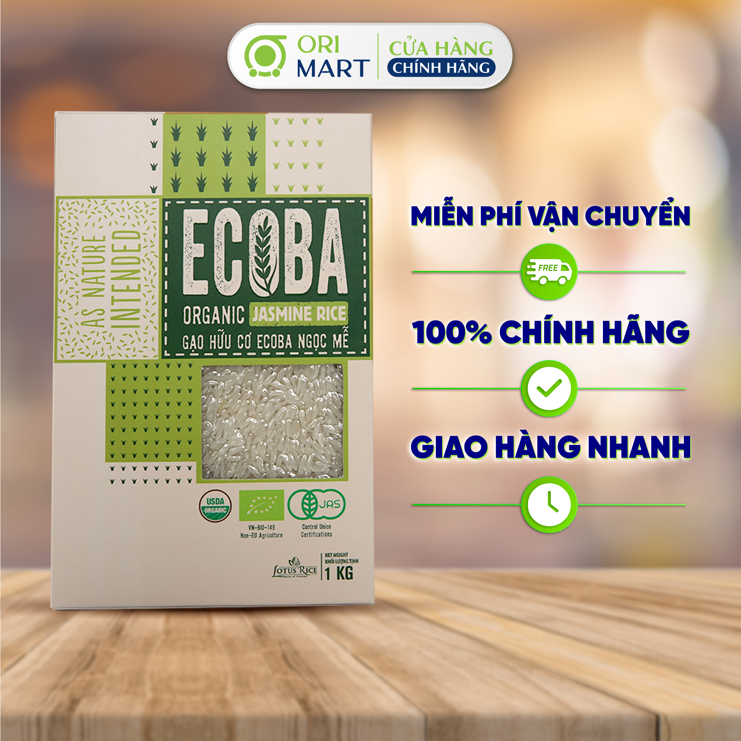 Gạo Jasmine Hữu Cơ Ecoba Ngọc Mễ Ngon Dẻo Đạt Chuẩn An Toàn Túi 1Kg ORIMART