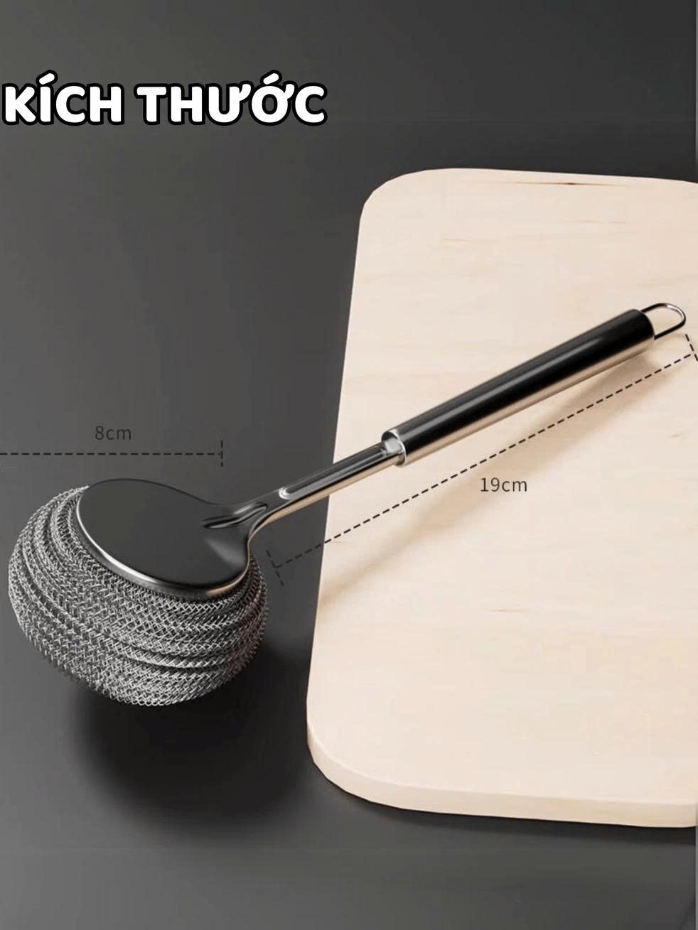 Cọ Rửa Nồi Cán Dài Inox Không Gỉ Đầu Búi Thép Tháo Rời Thay Thế Được Chà Sạch Vết Bẩn Cứng Đầu - HÀNG CHÍNH HÃNG MINIIN