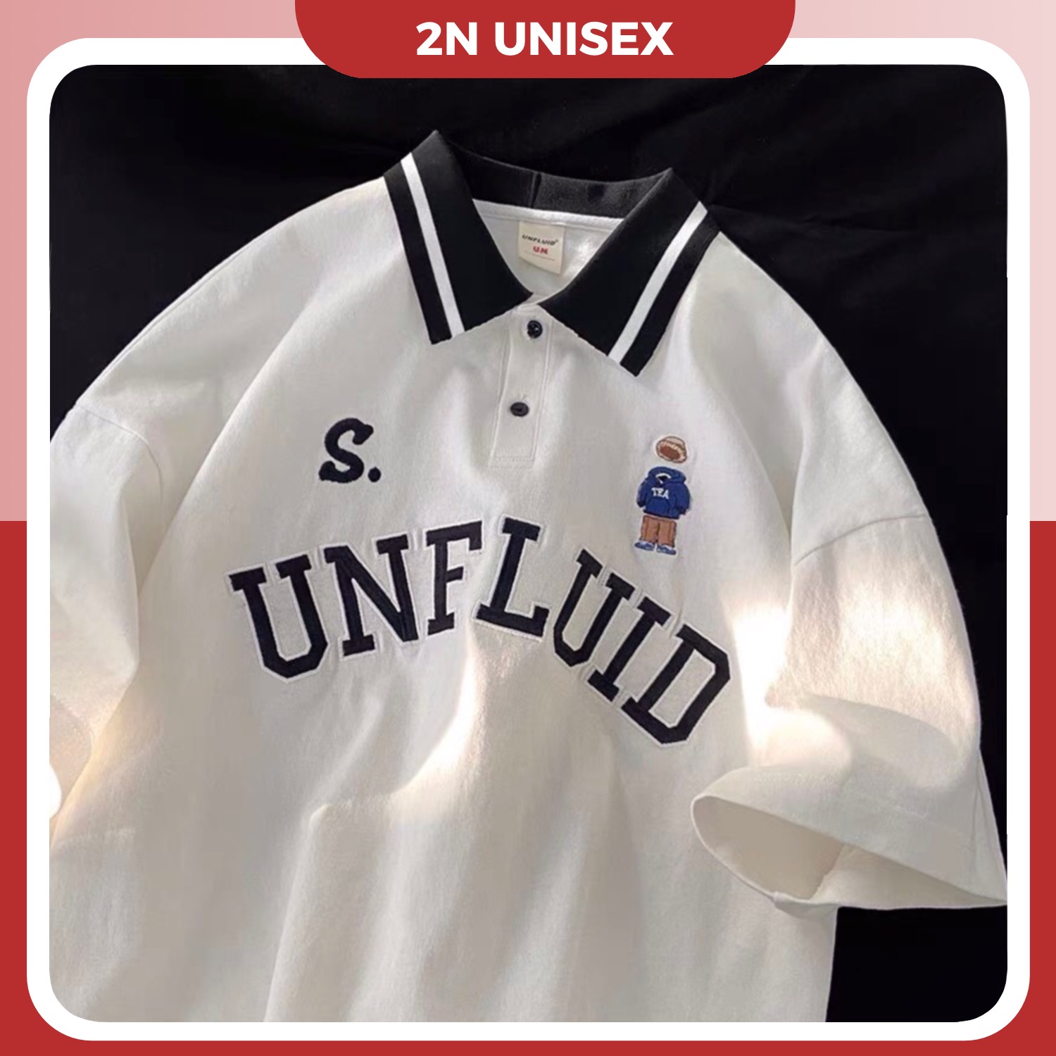 Áo Thun Polo Form Rộng - Phông Nam Nữ Cotton Oversize - Polo Unfeuid - 2N Unisex - Trắng