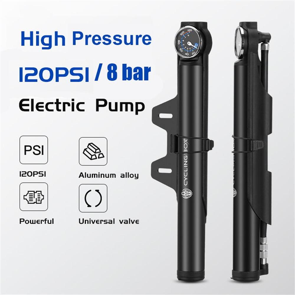 Máy bơm hơi xe đạp 120 PSI bằng điện, có đồng hồ đo áp suất
