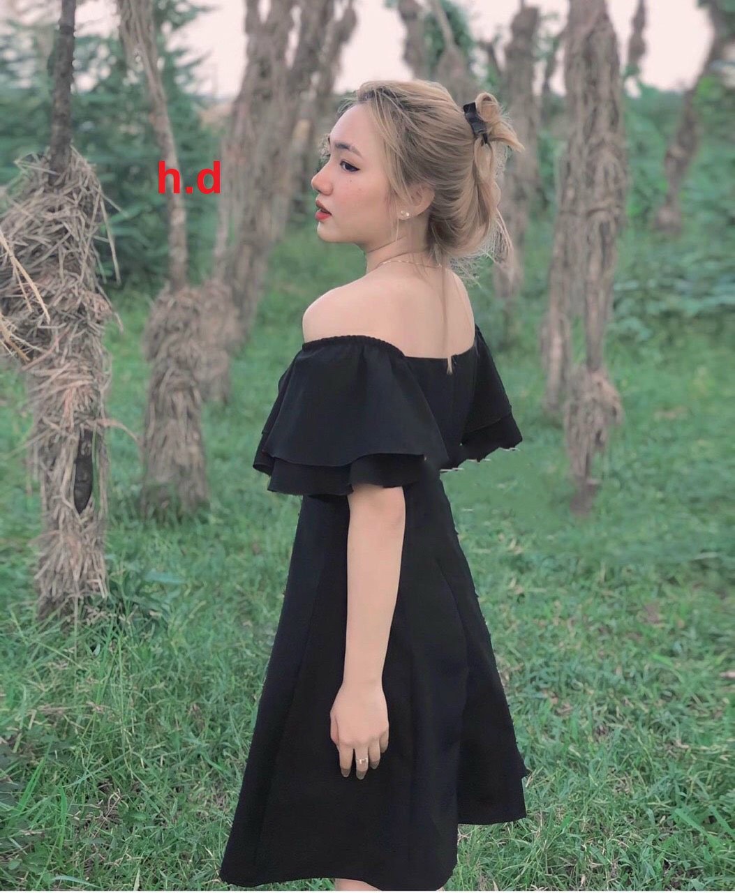 Váy Bệt Vai nữ 2 lớp dáng xòe tôn dáng