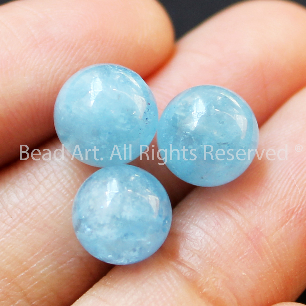 9MM Đá Aquamarine Tự Nhiên Xanh Biển Loại AAA, Hải Lam Ngọc, Đá Phối Vòng Tay Phong Thuỷ, Chuỗi Hạt, Mệnh Thuỷ, Mộc - Bead Art