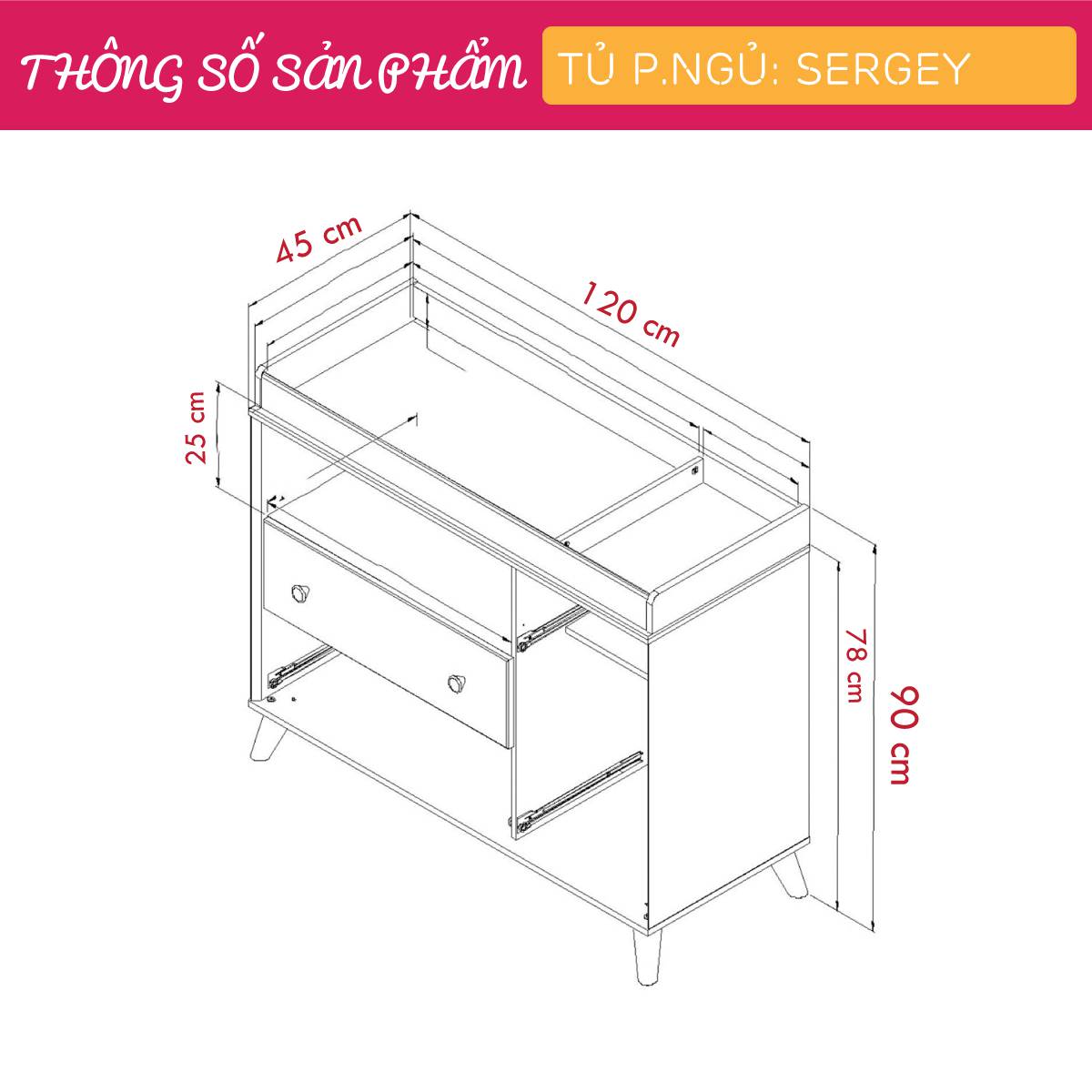 Tủ phòng ngủ gỗ hiện đại SMLIFE Sergey | Gỗ MDF dày 17mm chống ẩm | D120xR45xC100cm