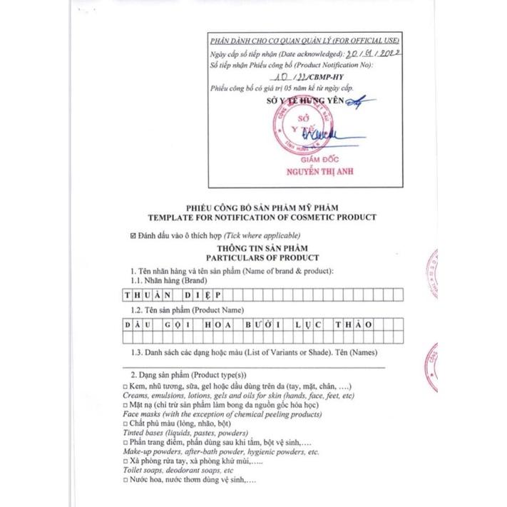 Dầu gội Hoa Bưởi Lục Thảo thảo dược thiên nhiên giảm gãy rụng nuôi dưỡng tóc Thuần Diệp