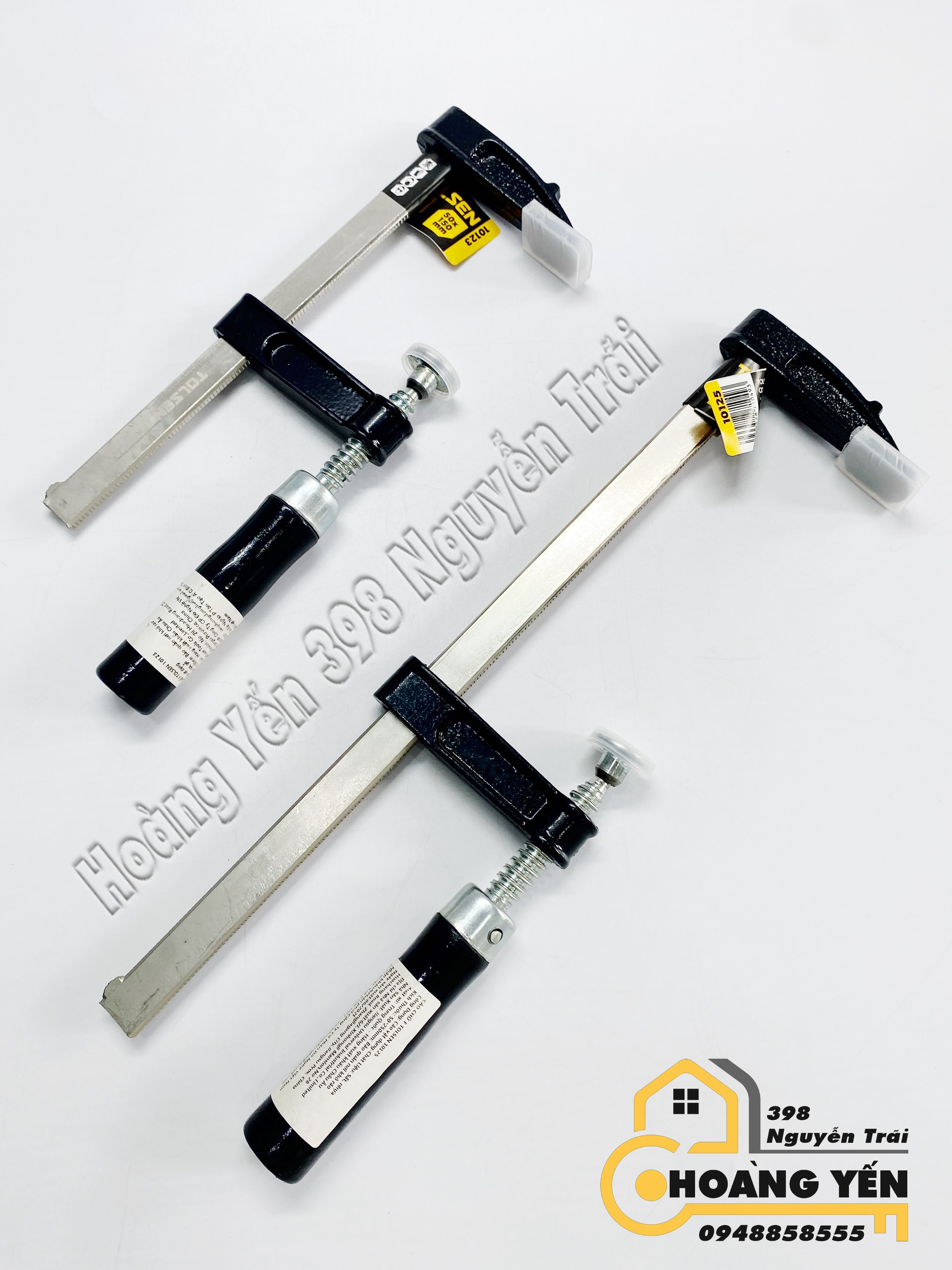 Cảo chữ F cán gỗ, thanh sắt mạ niken, thanh ren mạ kẽm chắc chắn Tolsen 10123 50x150mm, Tolsen 10125 50x250mm