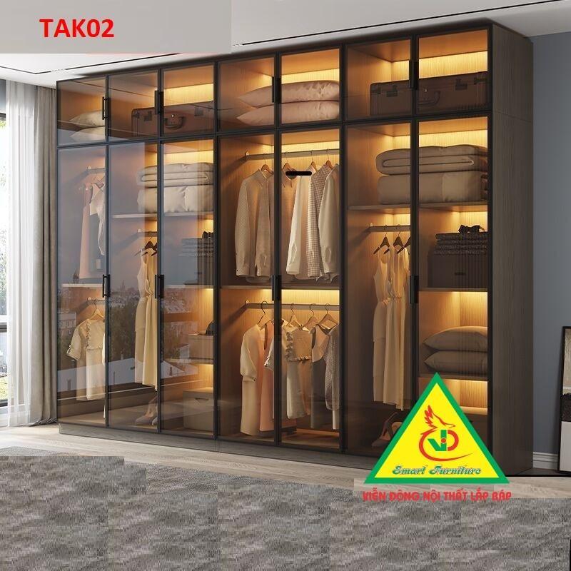 Tủ quần áo gỗ MDF cánh kính cường lực khung nhôm TAK03 - Nội thất lắp ráp Viendong Adv