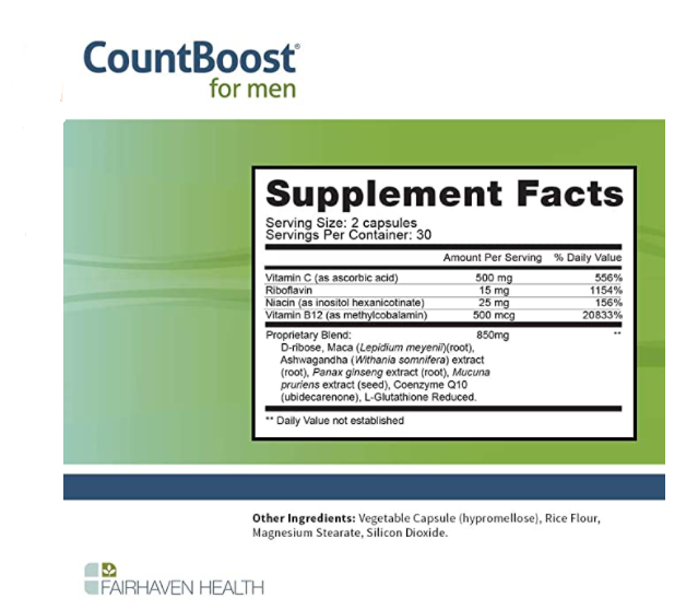 Fairhaven Health Countboost for men Sản phẩm tăng số lượng tinh trùng khỏe mạnh