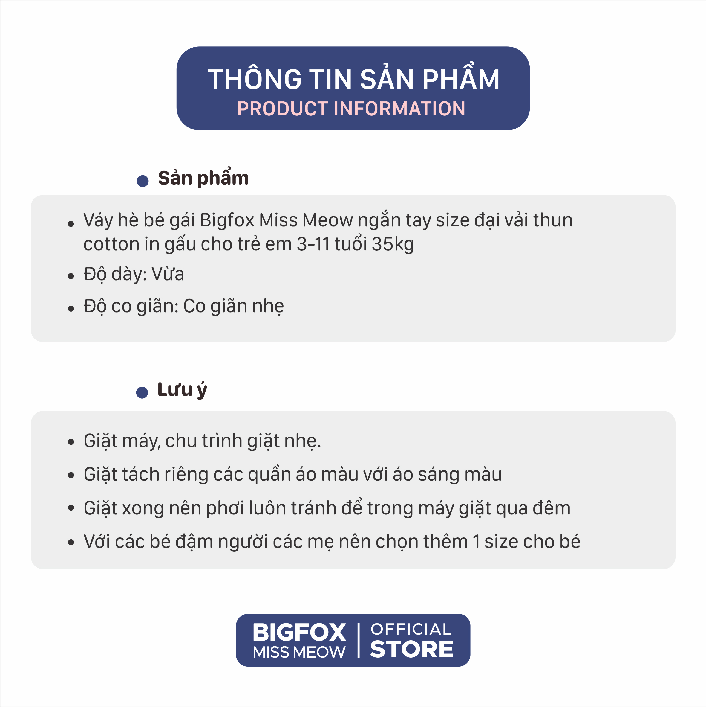 Váy hè bé gái Bigfox Miss Meow ngắn tay size đại vải thun cotton in gấu cho trẻ em 3-11 tuổi 35kg