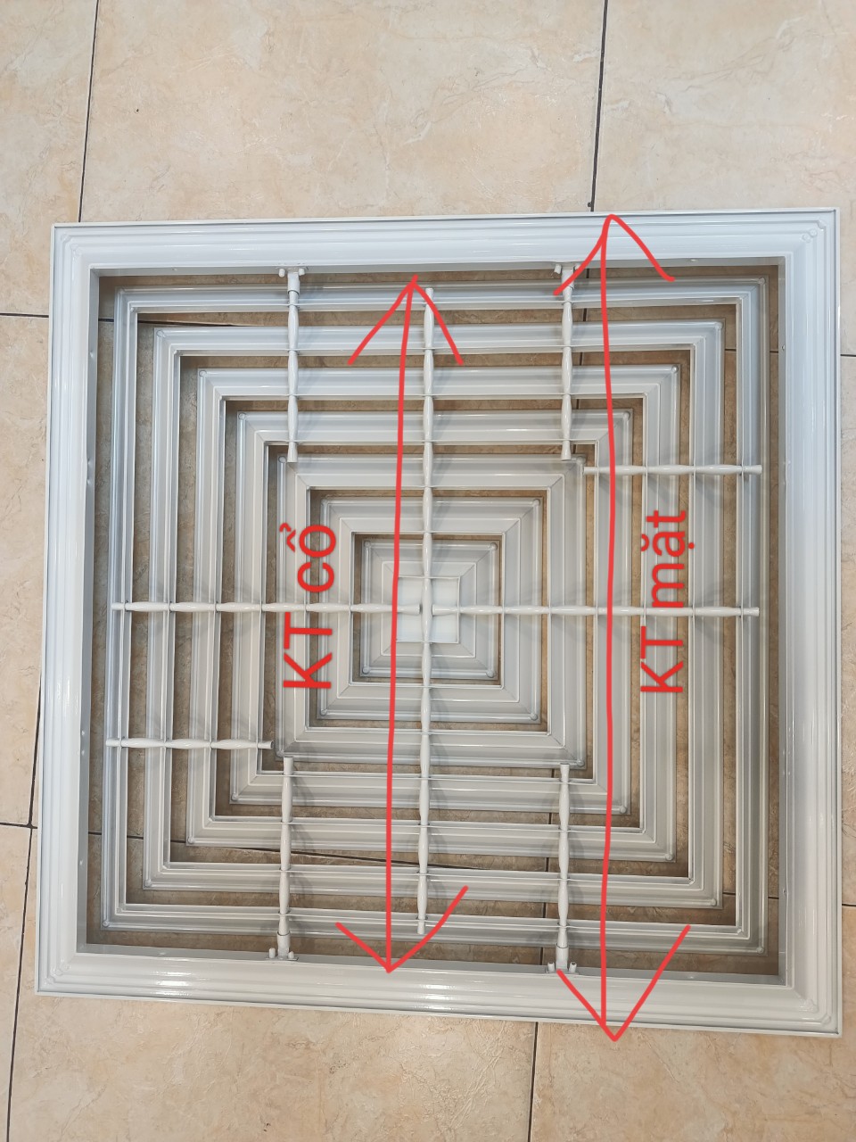 Cửa gió khuếch tán 600x600, miệng gió điều hòa âm trần nhôm sơn tĩnh điện