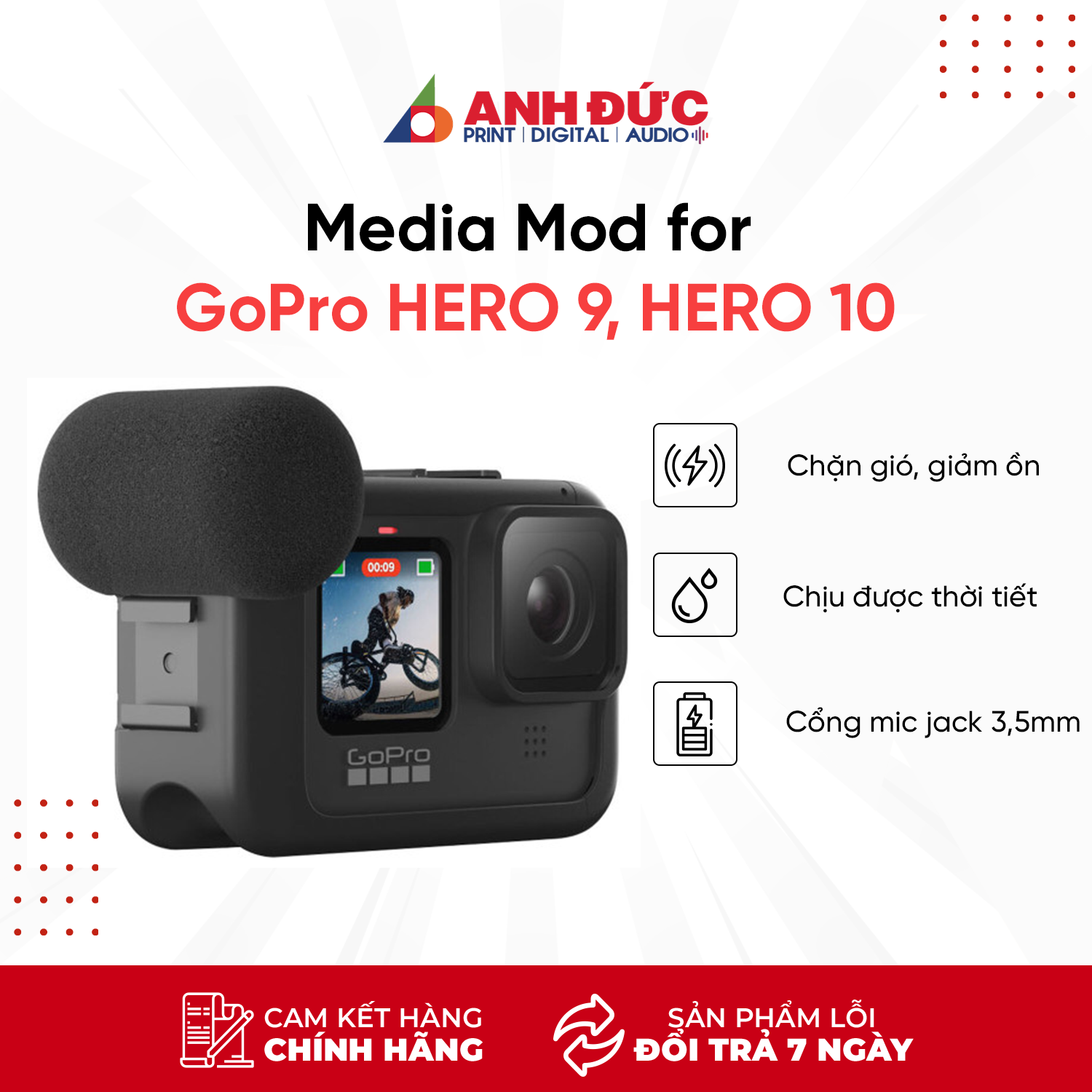 Media Mod for Gopro HERO 9, HERO 10, HERO 11 - Hàng chính hãng