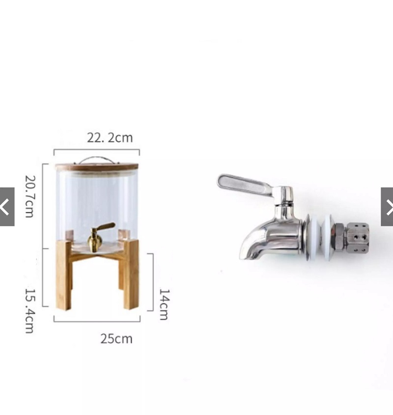 Bình Thủy Tinh Đựng Nước Hoa Quả Cao Cấp  Nắp Gỗ Có Vòi Rót Kèm Kệ Gỗ