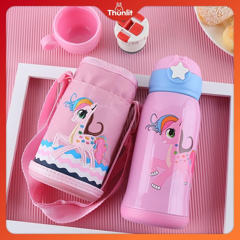 Cartoon Water Bottle 550ml Kids Cartoon Shaped Water Bottle With Straw Portable Stainless Steel Drop-proof Thermos Bottle for Students