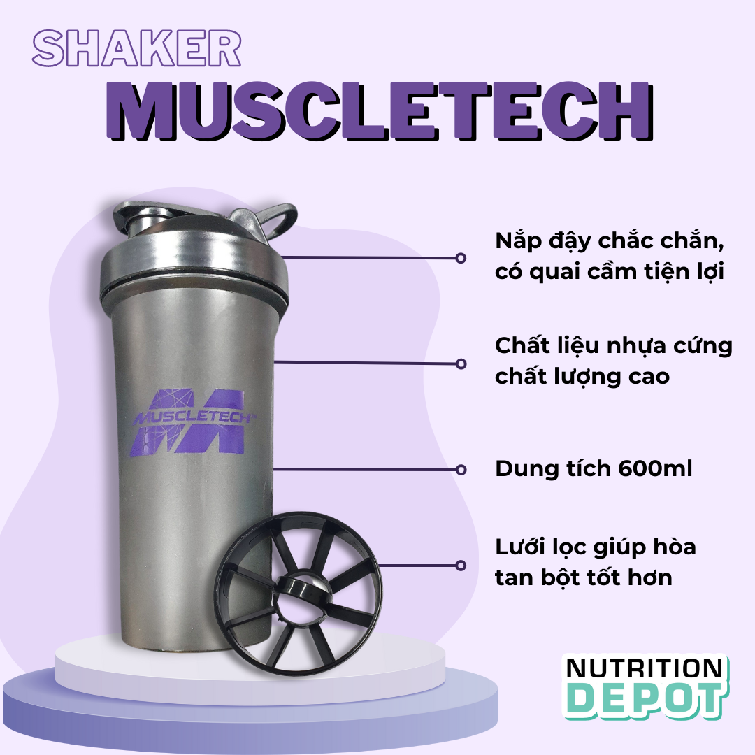 Hình ảnh Bình lắc Shaker Muscletech 600ml màu đen, bình nước thể thao  - New Version - Nutrition Depot