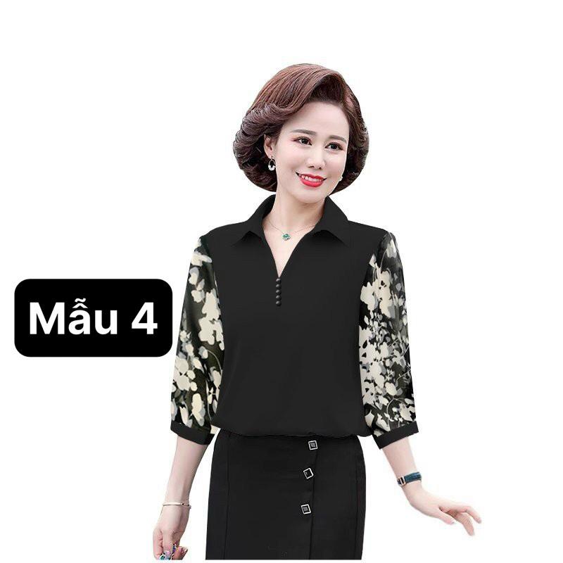 ️Có Big Size️Áo Kiểu Trung Niên Size Lớn Dạng Áo Sơ Mi Trung Niên Thời Trang U50-60 In Họa Tiết