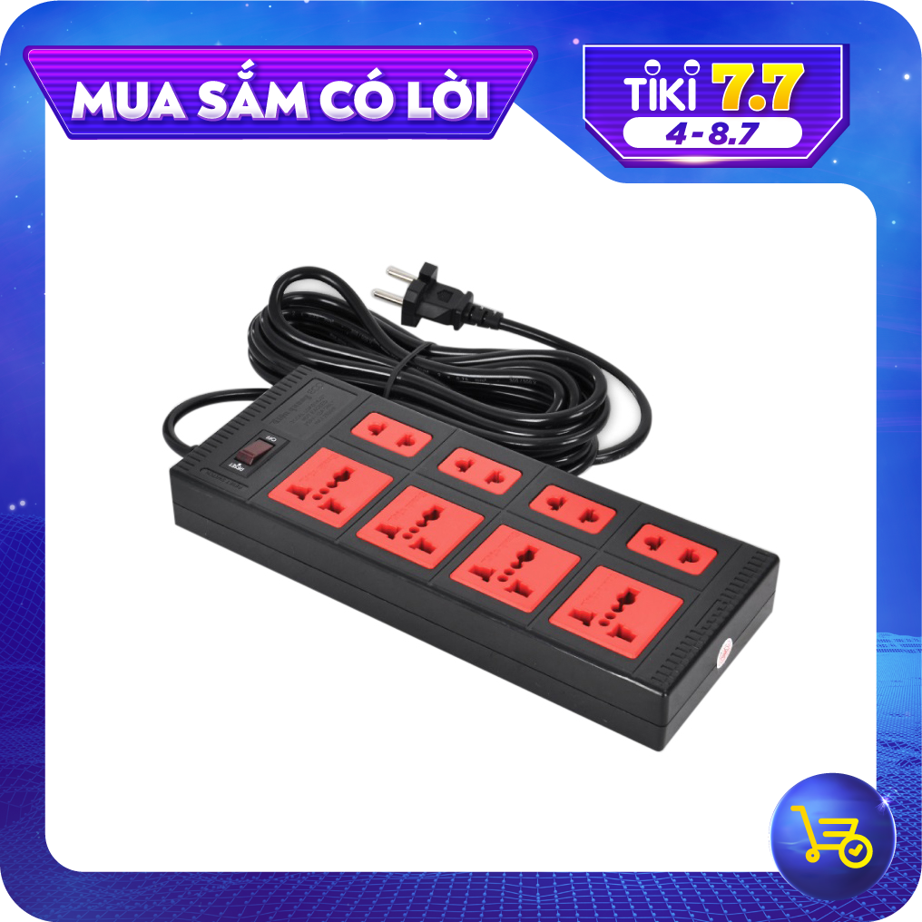 Ổ Cắm Điện Quang Eco Đq Esk 8Eco 8 Lỗ - Đen - Đỏ, 5 Mét