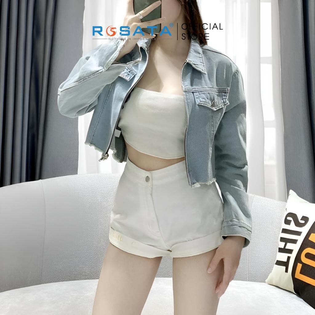 Áo Khoác Nữ Croptop Jean Dài Tay ROSATA K40 Cao Cấp Freesize Xuất Xứ Việt Nam