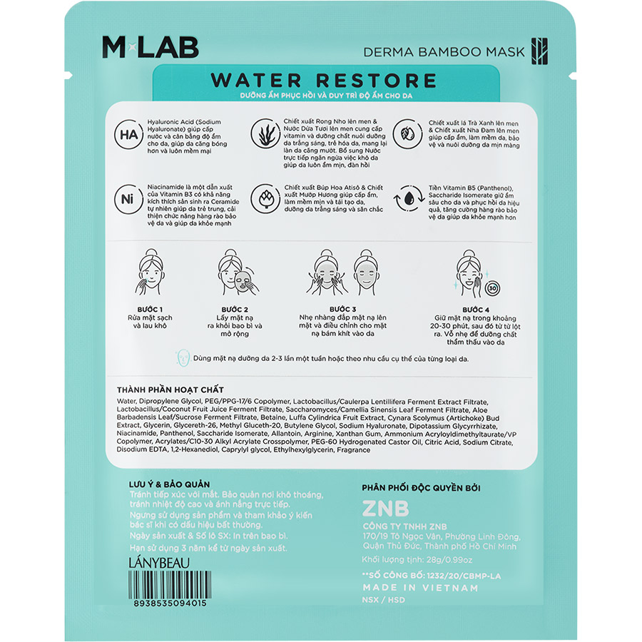 Hộp 7 Mặt Nạ Sợi Tre Cấp Ẩm Sâu M-LAB WATER RESTORE (30ml/ Miếng)