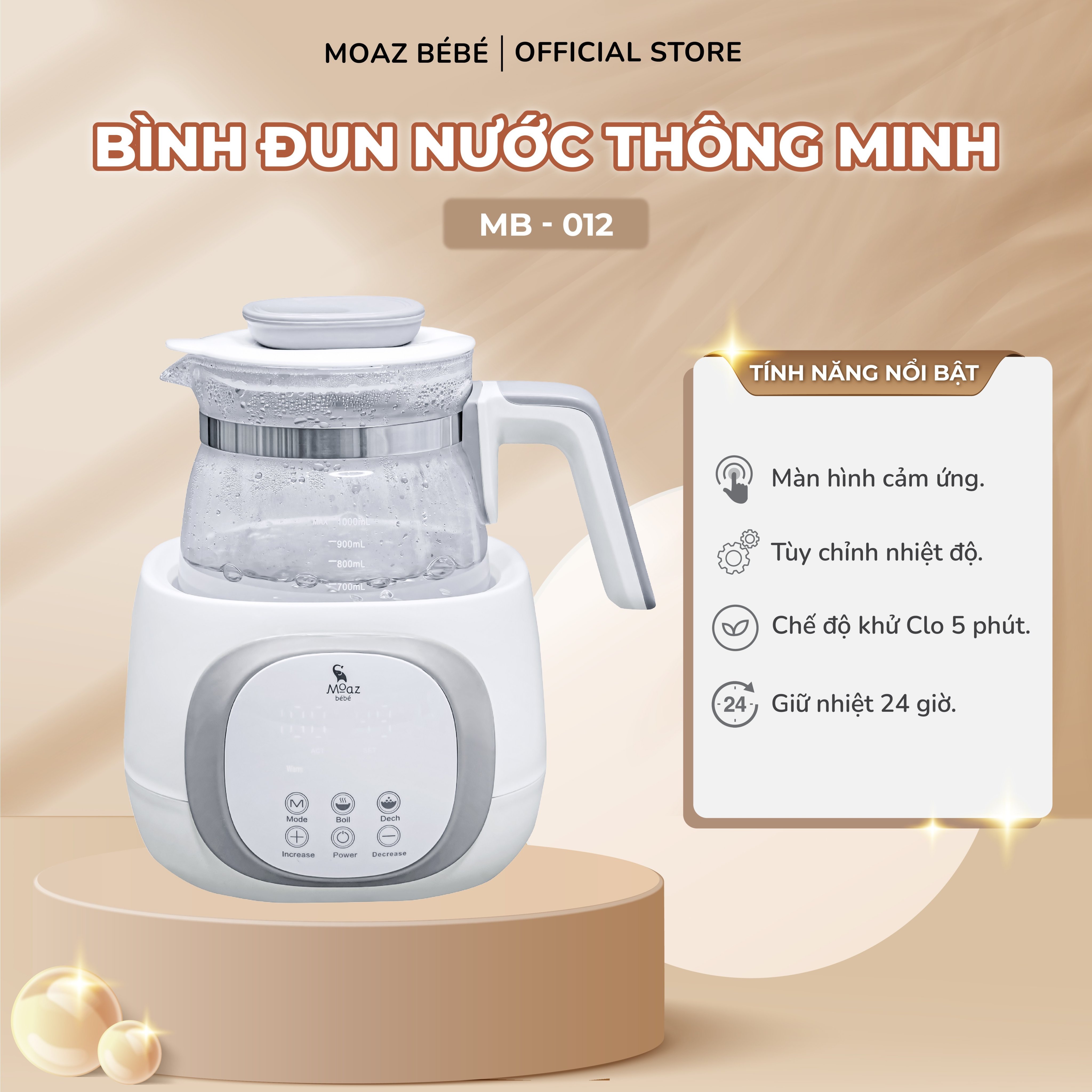 BÌNH ĐUN NƯỚC PHA SỮA THÔNG MINH GIỮ NHIỆT KHỬ CLO MOAZ BÉBÉ MB012 - HÀNG CHÍNH HÃNG