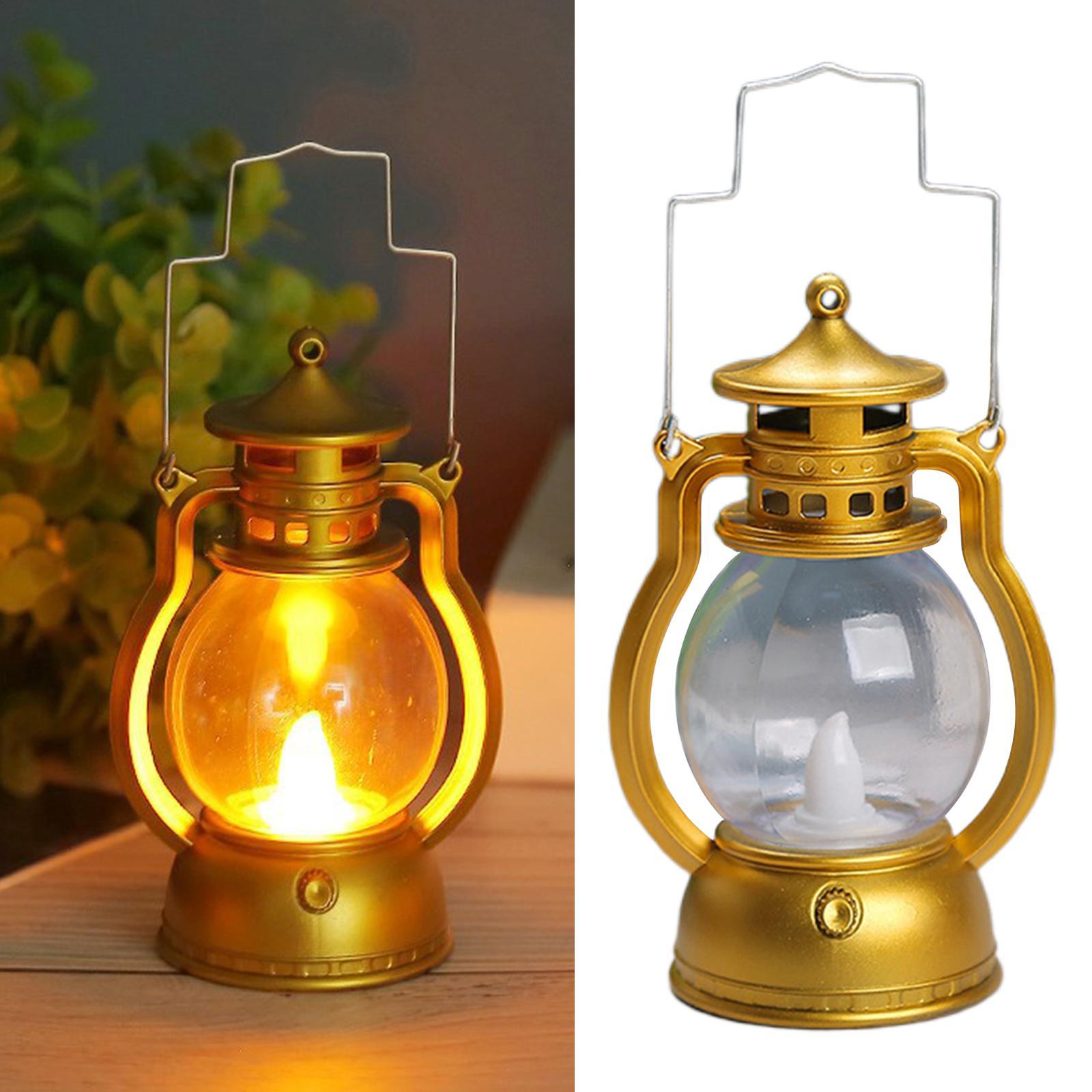 2Pcs Lantern LED Oil Lamp Table Porch Cabin Winery Light Golden