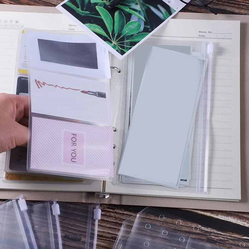 30Pcs Zipper Binder Pockets A6 6-Hole Bussiness Card Sleeves Pages Cash Envelopes Pouch Loose Leaf Bags Binder Planner