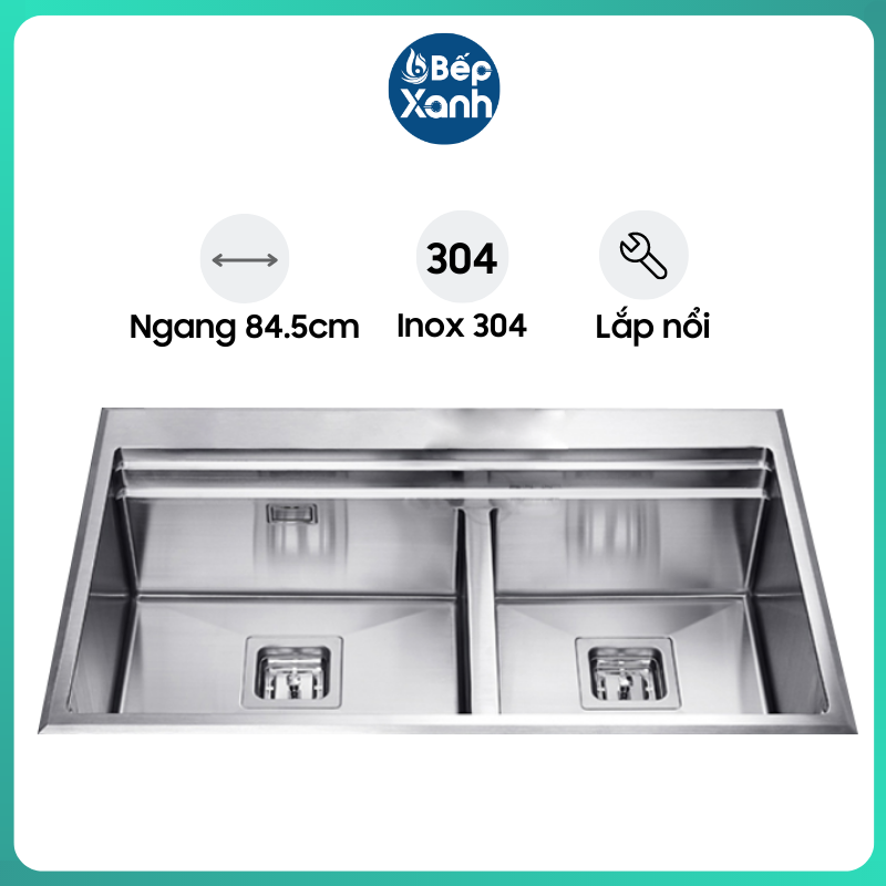 Chậu Rửa Chén Ecalite ES-N28550HS - Lắp Nổi - Ngang 84.5cm - Inox 304 Siêu Bền - Hàng Chính Hãng