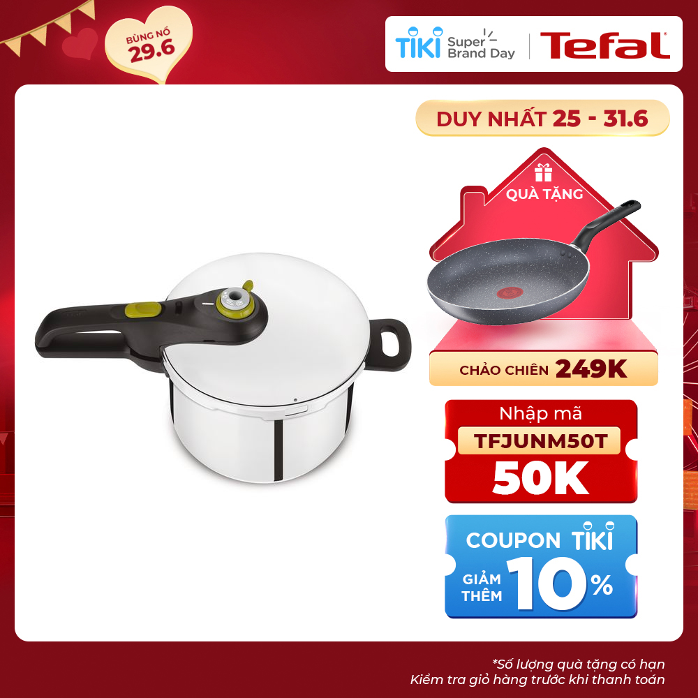 Nồi áp suất cơ inox Tefal Secure 5 Neo 6L - P2530737, dùng cho mọi loại bếp - Hàng chính hãng