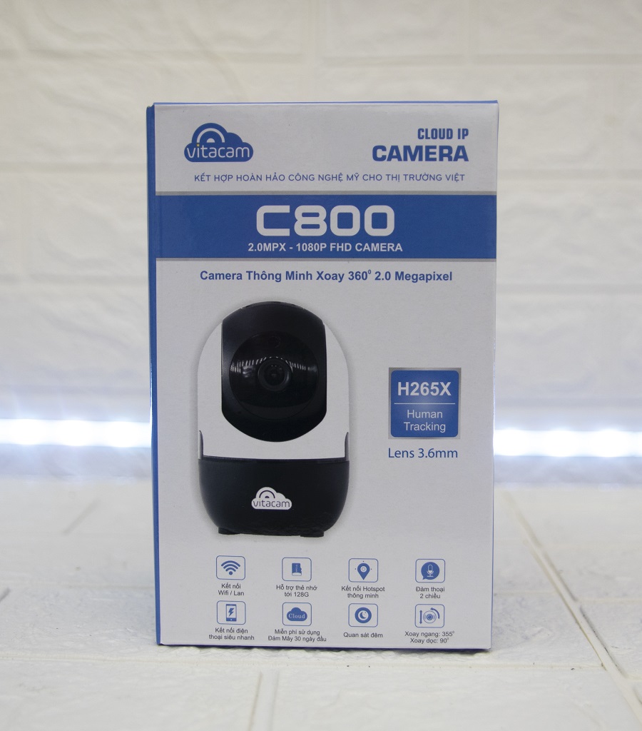 Bộ sản phẩm Camera IP Vitacam C800 1080p 2.0 và Thẻ Hikvision 32Gb - Hàng Chính Hãng