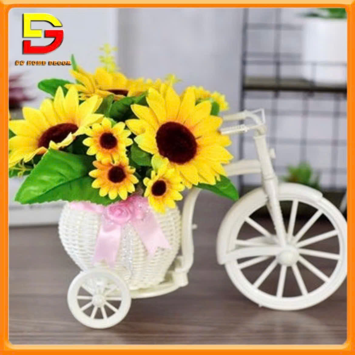Giỏ Hoa Lụa Giỏ Hoa Xe Đạp Cắm Sẵn Nhiều Mẫu Hoa Trang Trí Bàn Học Bàn Làm Việc DG-274