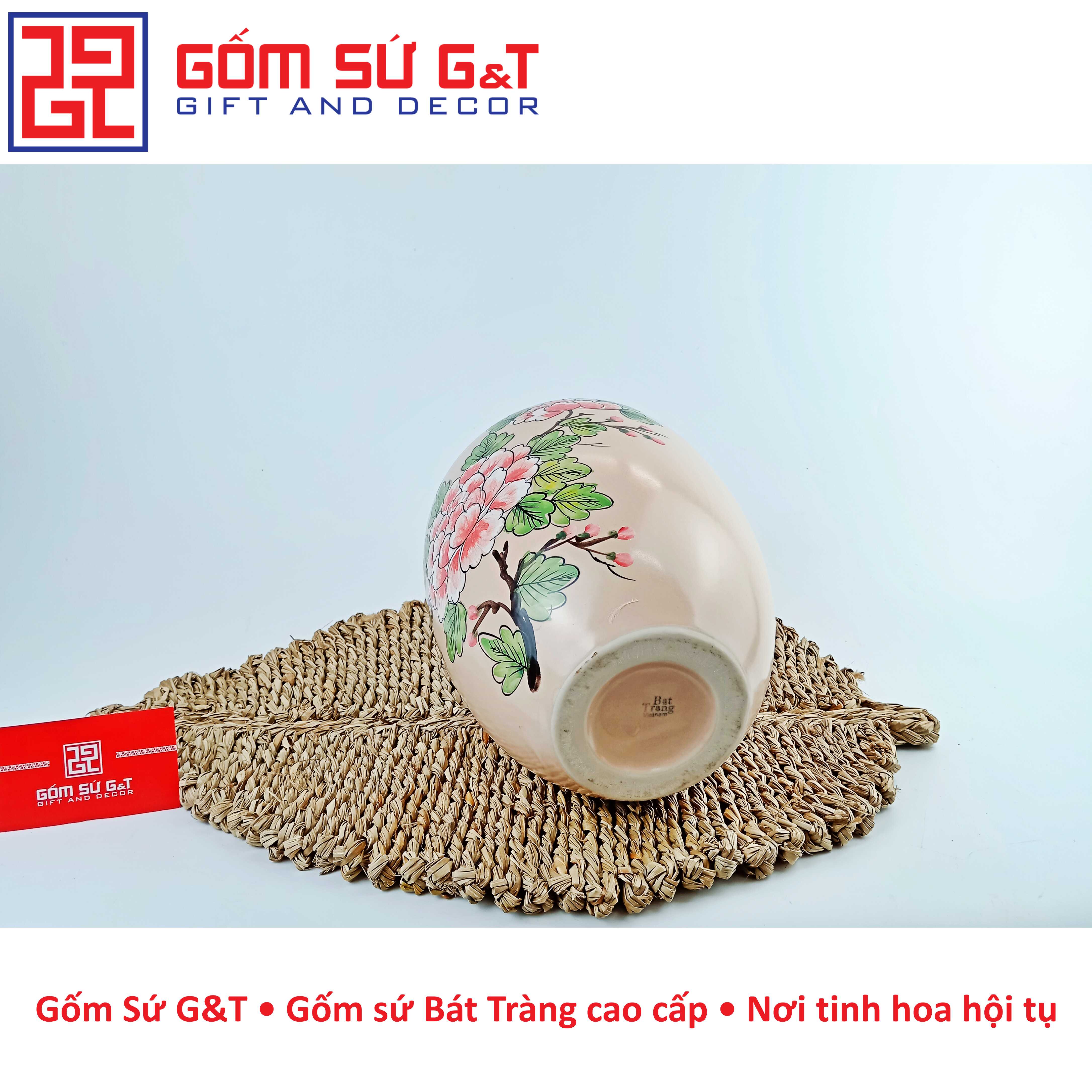 Lọ hoa dáng đèn lồng miệng nhỏ vẽ chim hoa phù dung Gốm Sứ G&amp;T