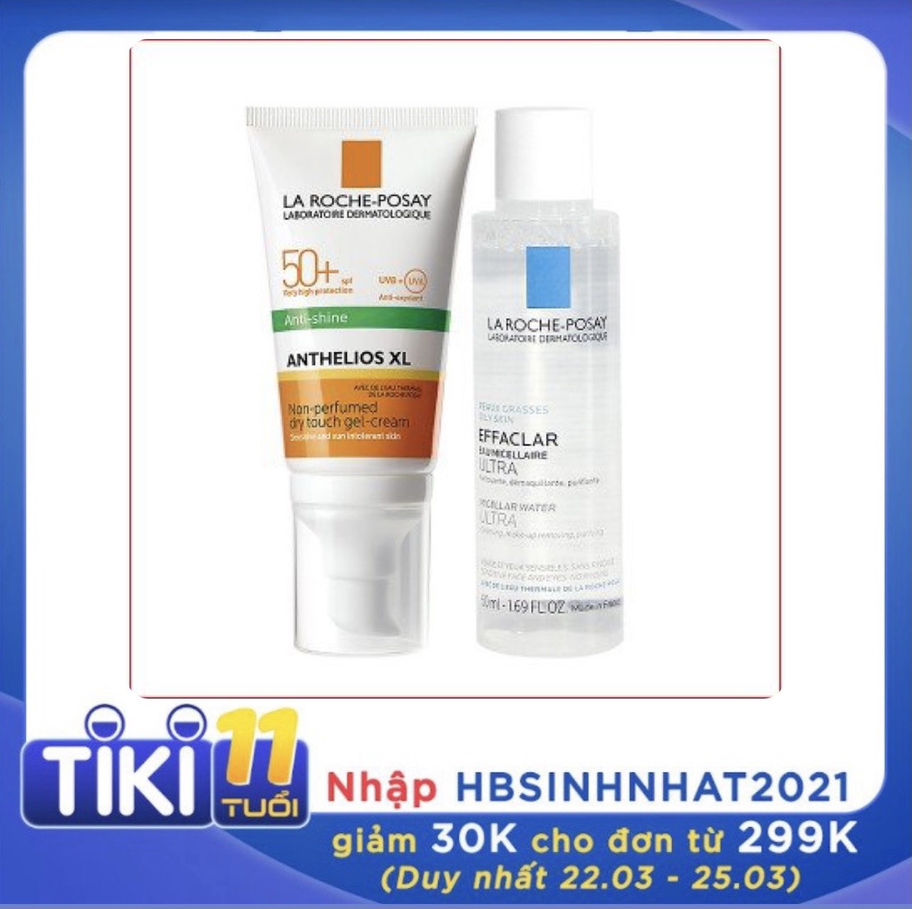 Bộ chống nắng kiểm soát dầu La Roche-Posay Anthelios XL Dry Touch 50ml &amp; Nước tẩy trang 50ml