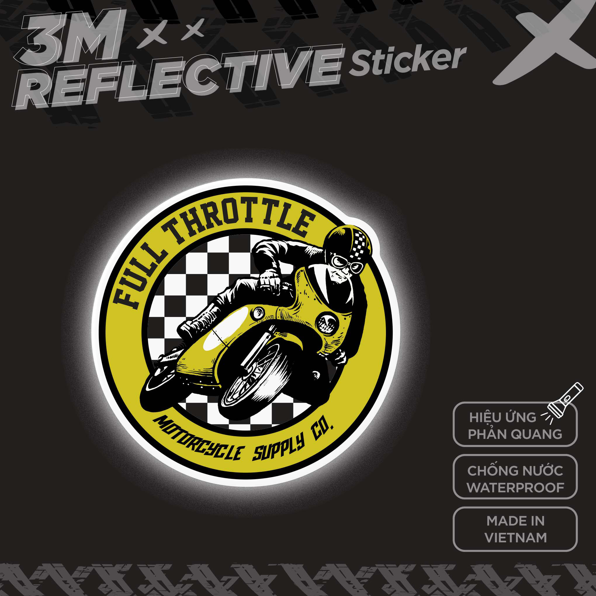 FULL THROTTLE MOTORCYCLE LOGO 3M - Reflective Sticker Die-cut Hình dán phản quang STICKER FACTORY