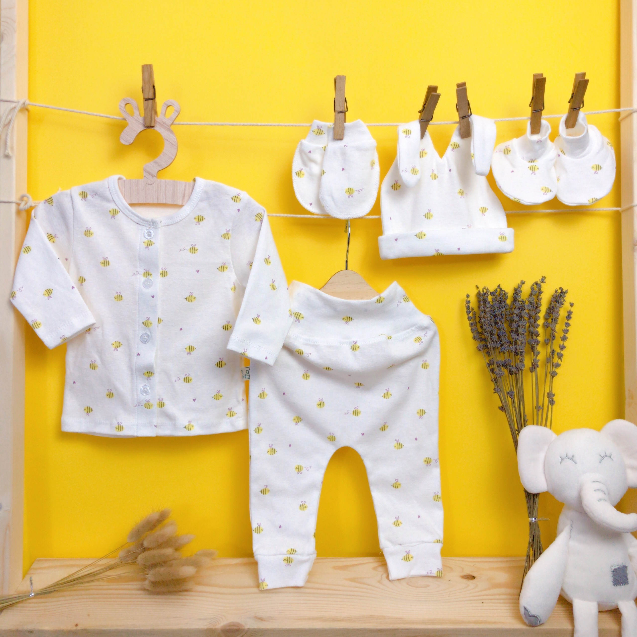 Set quần áo sơ sinh quần lưng cao thun cotton dành cho bé sơ sinh 0-3 tháng