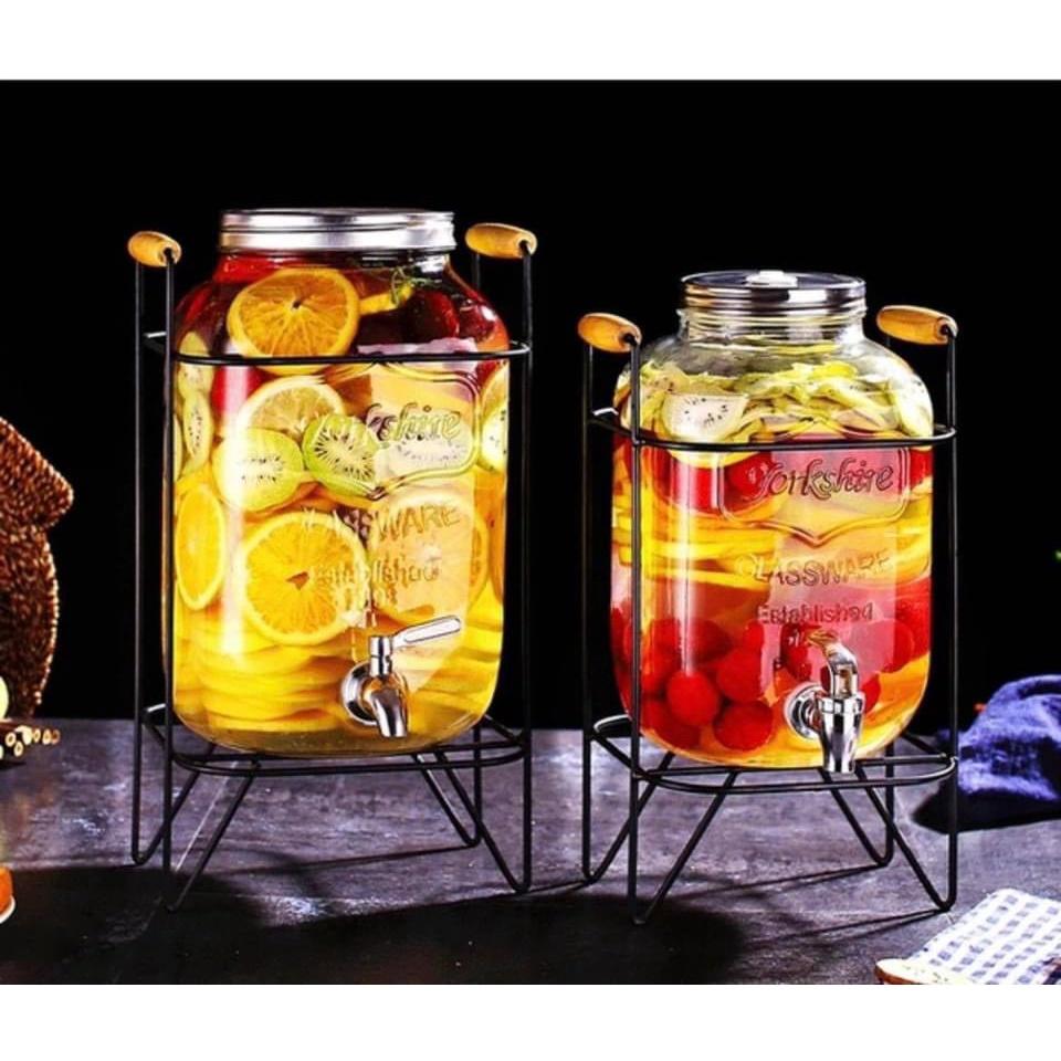 BÌNH ĐỰNG NƯỚC UỐNG, DETOX, TIỆC TRÀ THỦY TINH KHUNG SẮT CÓ VÒI RÓT TIỆN DỤNG 4 LÍT
