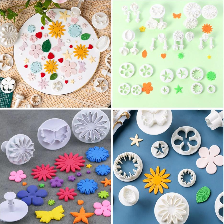 COMBO khuôn 3D FONDANT 36 món tạo hình HOA LÁ Ngôi SAO TIM BƯỚM + Bộ vét. Dụng cụ tạo hình phụ kiện TRANG TRÍ BÁNH