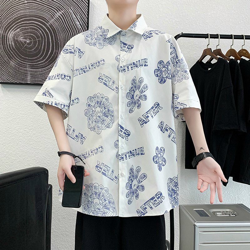 Áo sơ mi nam ngắn tay form rộng họa tiết nổi bật chất vải voan lụa mềm mịn thoáng mát chất lượng giá rẻ
