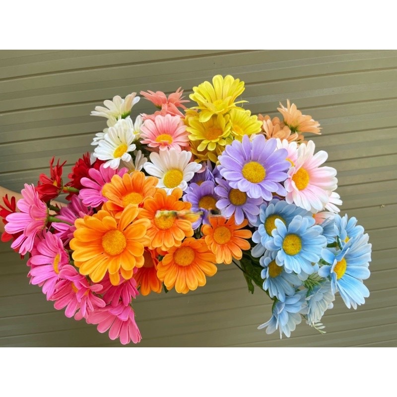 Cụm hoa cúc giả - 1 cụm 9 bông - dài 25cm - Cây giả, hoa lụa Decor trang trí nhà cửa