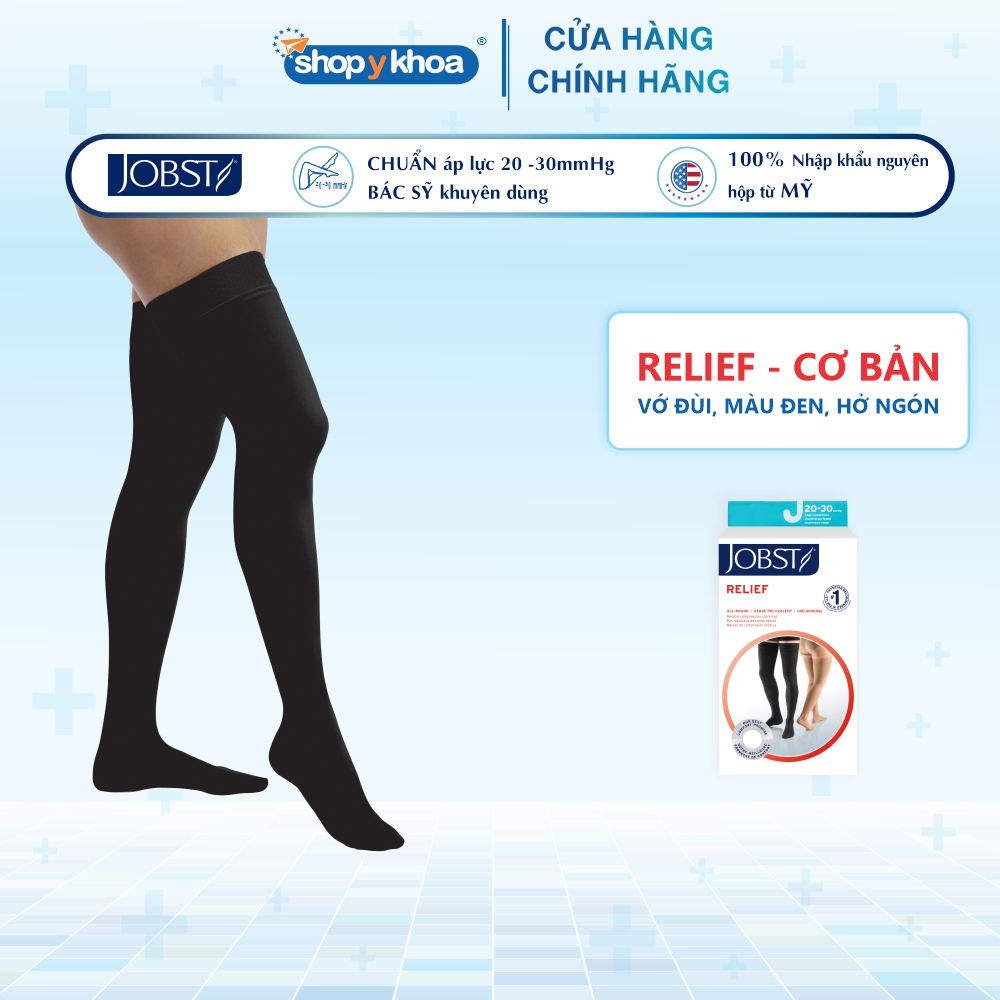 Vớ/tất y khoa đùi Hỗ Trợ Điều Trị suy giãn tĩnh mạch chân JOBST Relief chuẩn áp lực 20-30mmHg (đen)