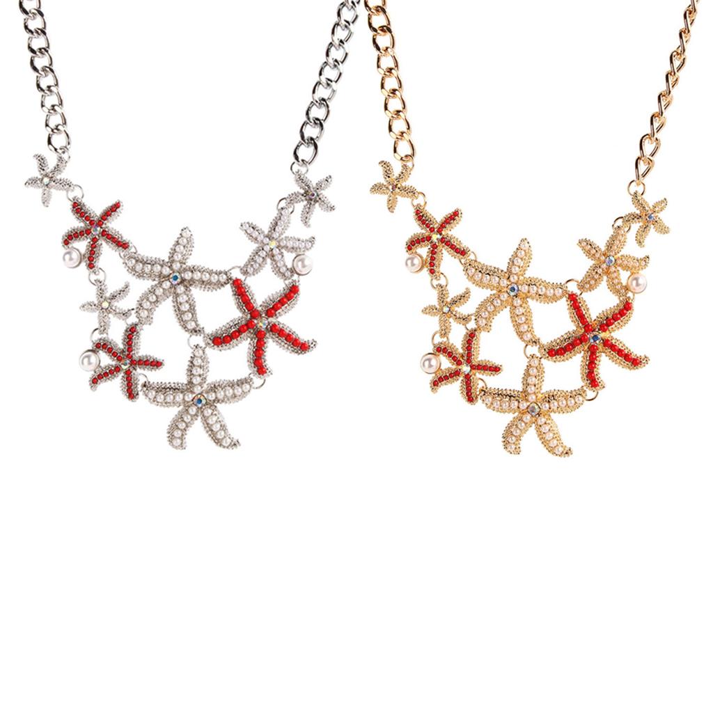 Ocean Style starfish Pendant Necklace Pearl Alloy Tassel Necklace