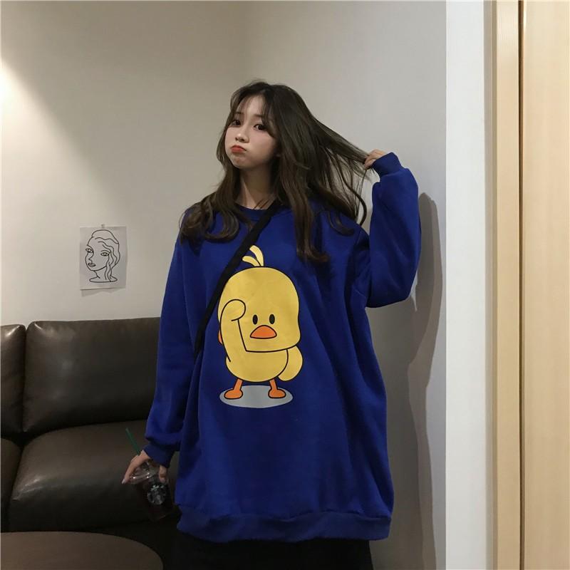 Women Long Sleeve Cartoon Print Loose Round Collar Sweater