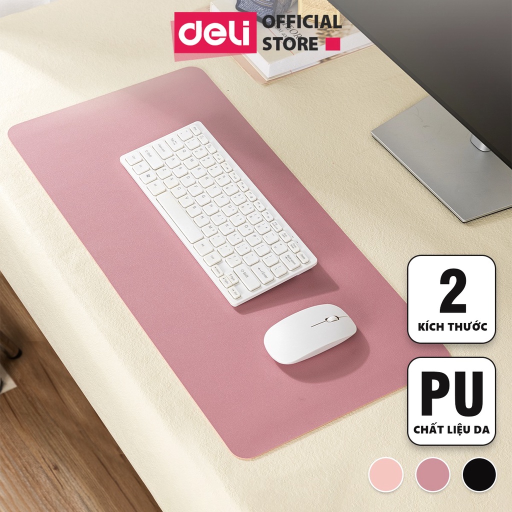 Bàn Di Chuột - Miếng Lót Chuột Hai Mặt Da PU Chống Nước Deli - Kiêm Deskpad Thảm Da, Trải Bàn Làm Việc - Nhiều Kích Cỡ Màu Sắc - Hàng Chính Hãng - VS782 VS783